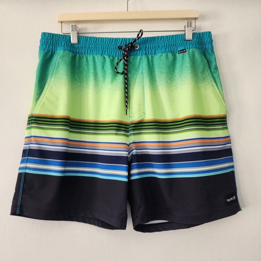 Hurley blue‎ muticolor striped swim trunks shorts mens size XL